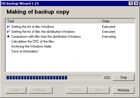 OS Backup Wizard. Making of backup copy